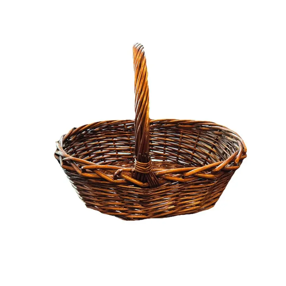 Large Oval Wicker Basket w Handle 17” Farmhouse Picnic Market Easter Rustic